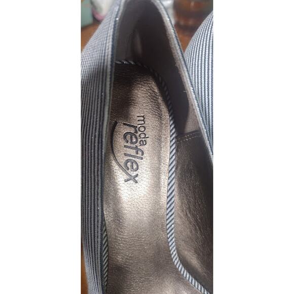 Moda Reflex Cork Wedge Peep Toe Shoes, Navy & White, Size 8.5 - Picture 3 of 7